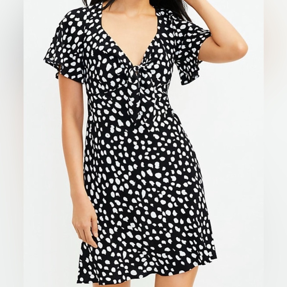 LOFT Black and White Spotted Mini Dress
